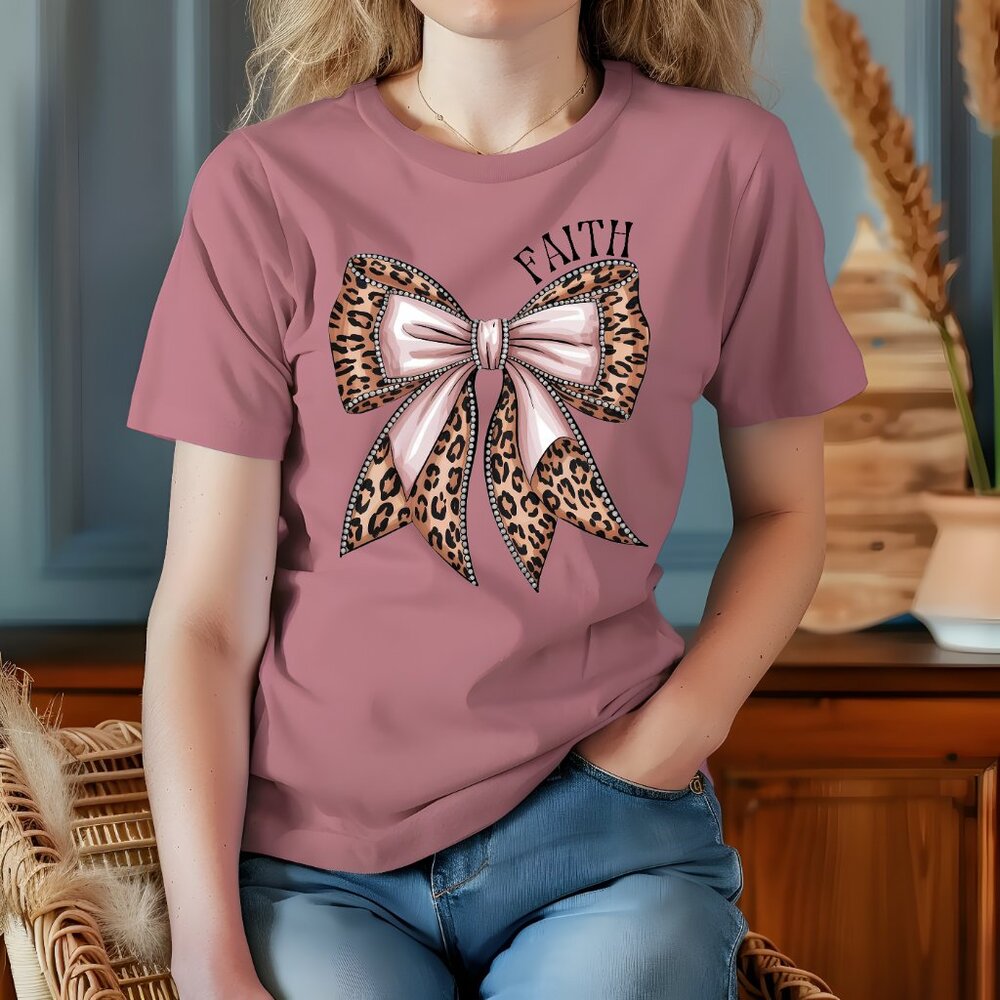 Faith Leopard Bow Plumrose T-Shirt